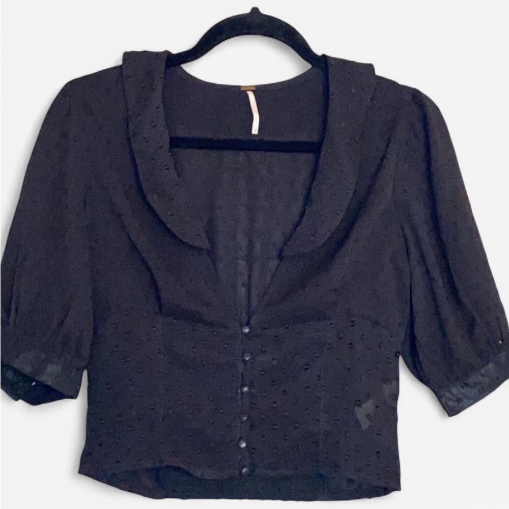 Free People Swiss-Dot Button Down Sheer Top